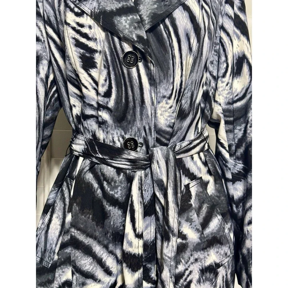 Susan Graver Women Size L Animal Print Zebra Black Grey Lined Jacket Boho